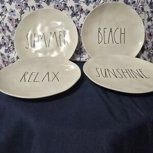 Rae Dunn Cream Ceramic Plate Set with Black Lettering
